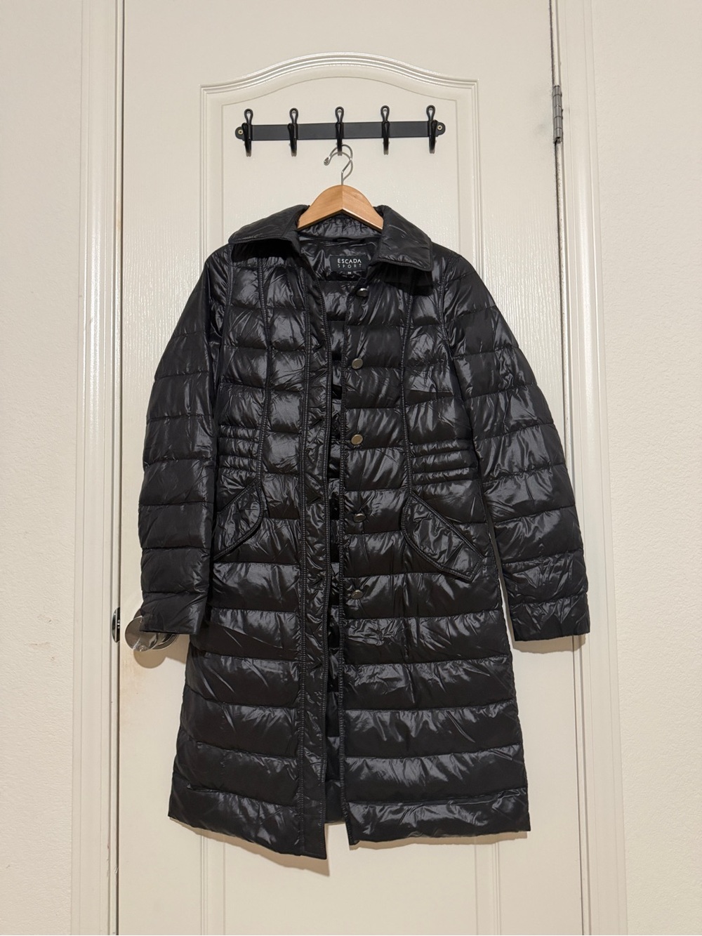 Escada Shiny Black Quilted Long Puffer Coat